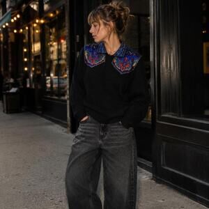 Ann Wi Vintage Black Beaded Sequin Sweater M